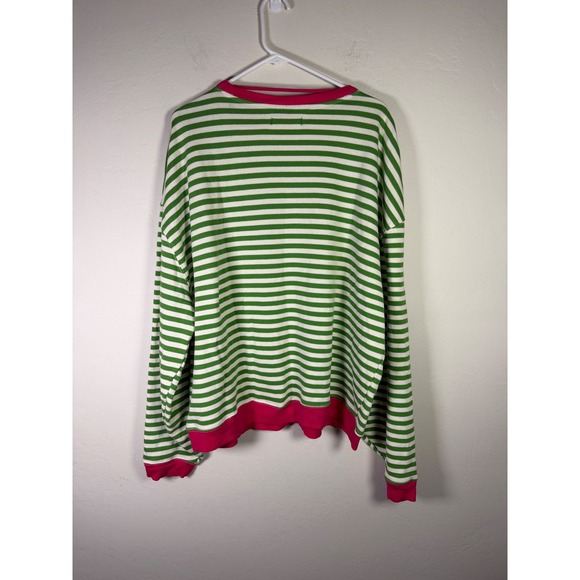 We The Free Free People Striped Sweatshirt Green Pink White OB1717006 Womens M - Picture 3 of 9